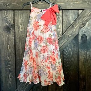 Girls Pinky Spring Easter Formal Dress Spaghetti Strap Ruffle Floral Print Swing